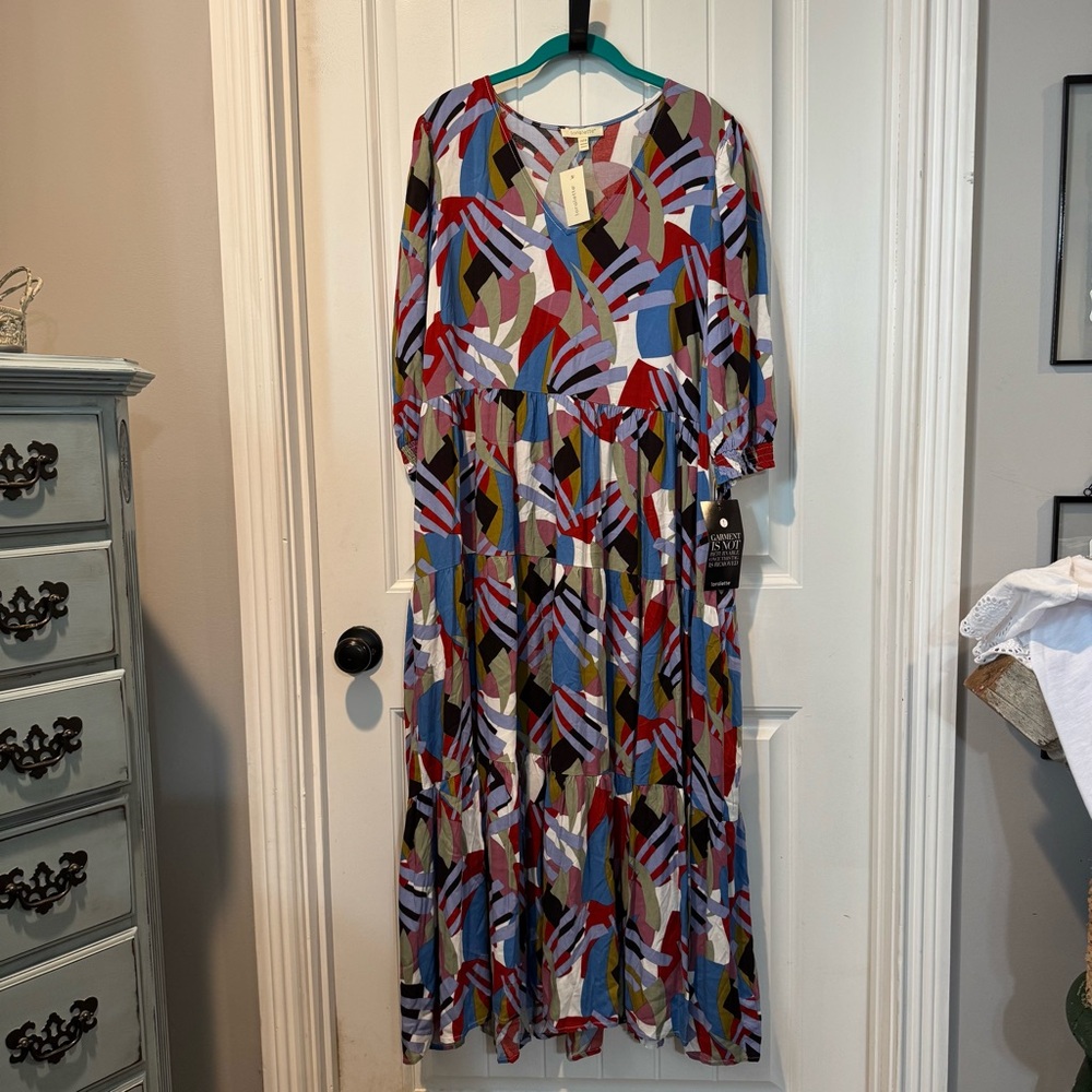 Loralette Colorful Geometric Print Women's Dress With Pockets Size 14/16